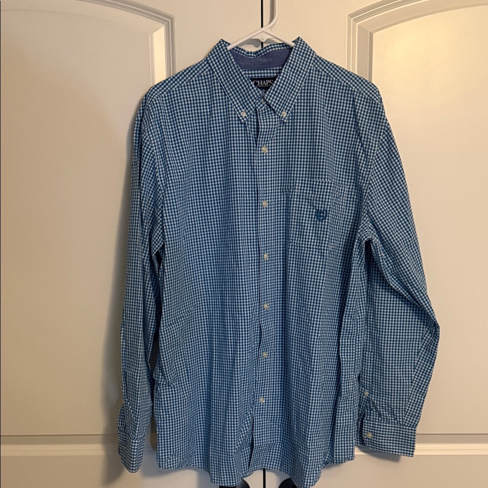 Chaps Men's Blue Checkered Button-Down Shirt